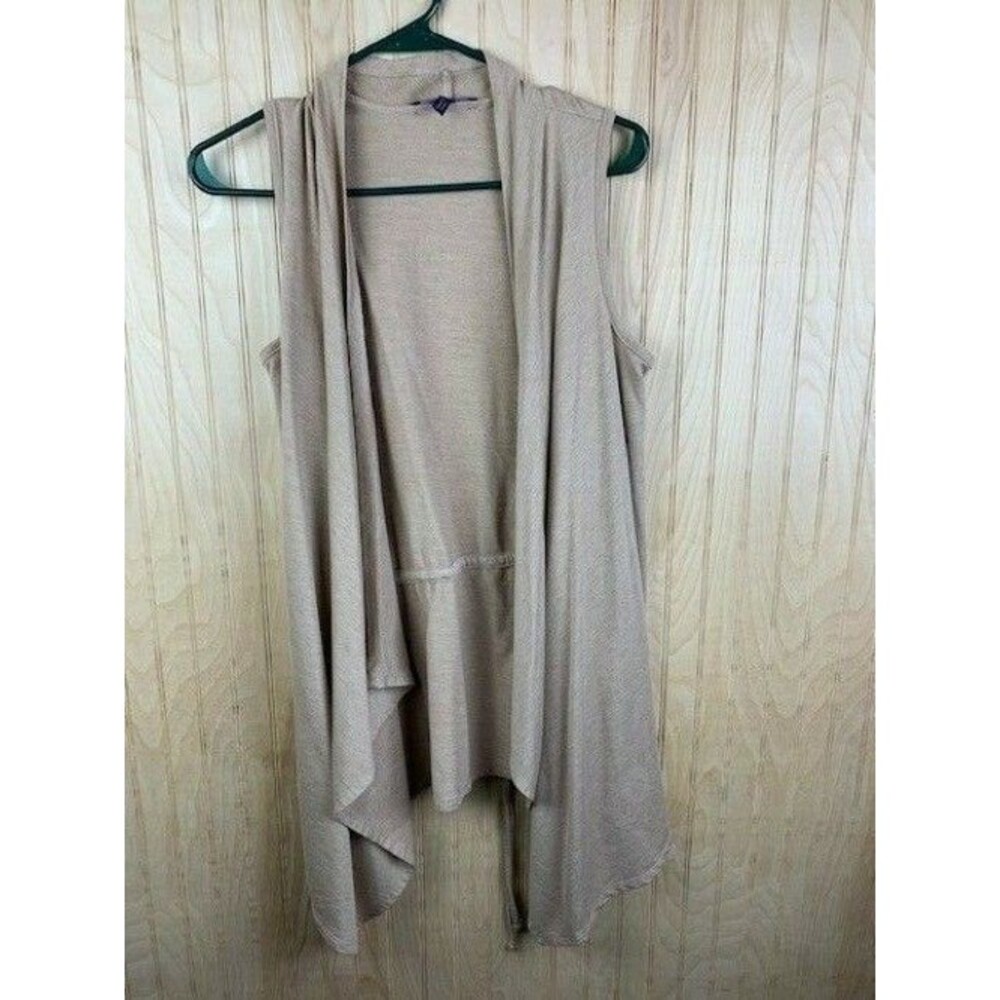 Olivia Sky Size XS Womens Open Front Sleeveless Cardigan Top Tan Long Tie Back